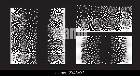 Pixel disintegration background. Decay effect. Dispersed dotted pattern. Concept of disintegration, pixel mosaic textures with simple square particles Stock Vector