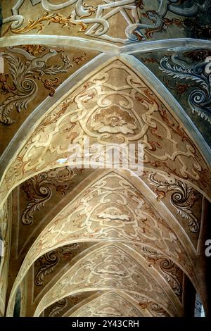 The Majolica Cloisters ceiling of Chiara Monument church in Naples Italy Stock Photo