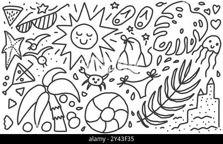 Funny summer doodle background Stock Vector