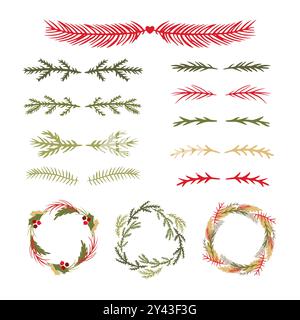 Doodle Christmas floral art collection. Stock Vector