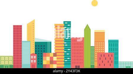 Abstract horizontal banner with city buildings. Town landscape illustration Stock Vector