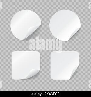 Blank round and square adhesive stickers mock up Stock Vector