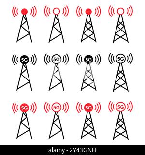 Radio transmitter outline white flat icons on color rounded square ...