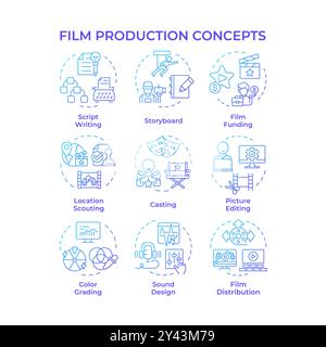 Film production multi color concept icons Stock Vector