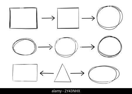 Mind map infographic diagram doodle line free hand drawing. Idea scheme plan with arrows and circles. Mind process step chart. Project concept,. Vector illustration Stock Vector
