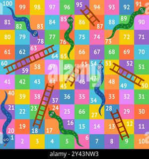 Snake ladder. Snakes ladders board game template, children puzzle play fun competition gaming exercise toy dice on abstract number stage finish start, ingenious vector illustration original artwork Stock Vector