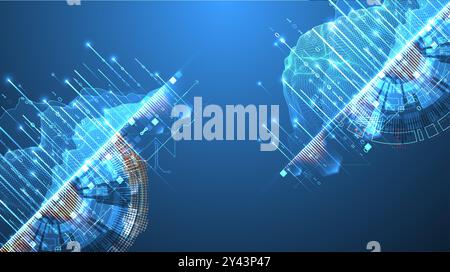 Data science. Scientific-technological background on the use of various technological elements. Combination of different styles. Hand drawn vector. Stock Vector