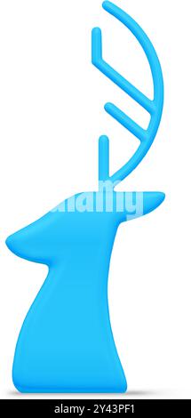 Luxury blue north deer head with horns traditional Christmas bauble side view realistic vector illustration. Expensive festive winter holiday statuett Stock Vector