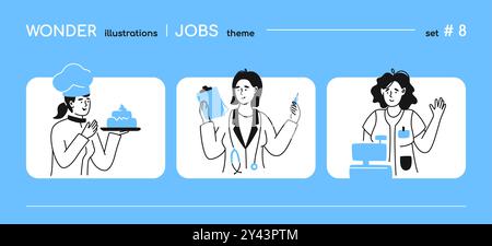 Working women, professionals illustrations - line design style illustration Stock Vector