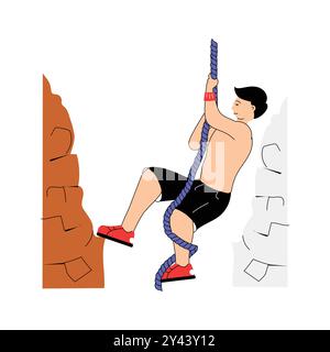 Man climbing a rope for strength and endurance training Stock Vector