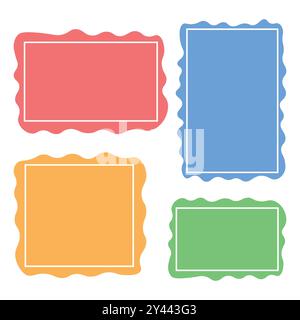 Illustration four wavy rectangular frames colorful outlined with white border for quotes or text Stock Vector