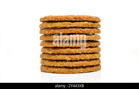Pile stack of Maria biscuits isolated on a white background Stock Photo
