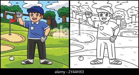 Golf Golfer with a Club Coloring Page Illustration Stock Vector