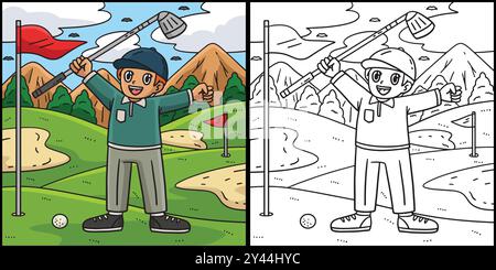 Golf Golfer Raising Hands Coloring Illustration Stock Vector