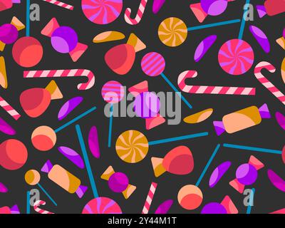 Seamless pattern with Halloween candies. Halloween candies and lollipops, trick or treat. Scattered candy design for wallpapers, wrappers, covers and Stock Vector