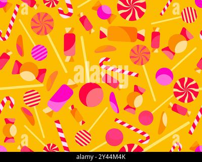Seamless pattern with Halloween candies. Halloween candies and lollipops, trick or treat. Scattered candy design for wallpapers, wrappers, covers and Stock Vector