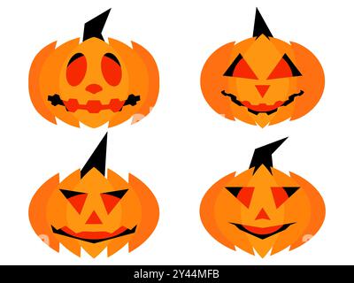 Halloween carved pumpkin icon set isolated on white background. Happy Halloween October 31st, trick or treat. Jack-o-lantern. Halloween pumpkins holid Stock Vector