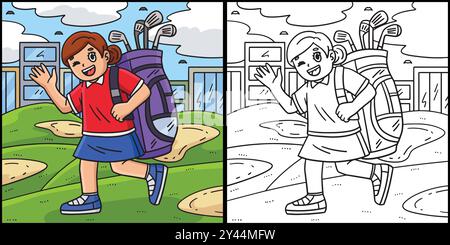 Golf Female Golfer Carrying a Bag Illustration Stock Vector