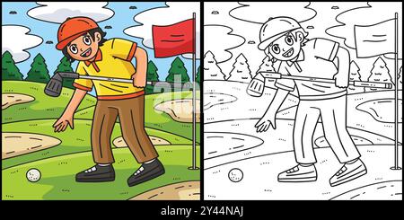 Golf Golfer Picking Up Ball Coloring Illustration Stock Vector