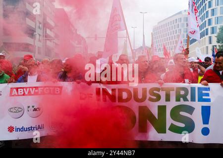 Brussels, Belgium. 16th Sep, 2024. Workers and trade unions take part in a demonstration in support of Audi workers after Volkswagen warned it may close the Brussels site of its luxury brand Audi in Brussels, Belgium September 16, 2024 Credit: ALEXANDROS MICHAILIDIS/Alamy Live News Stock Photo