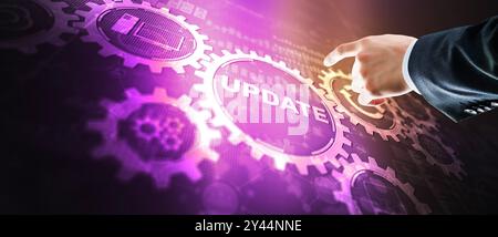 Update progress concept. Software upgrade icon on virtual screen. Stock Photo