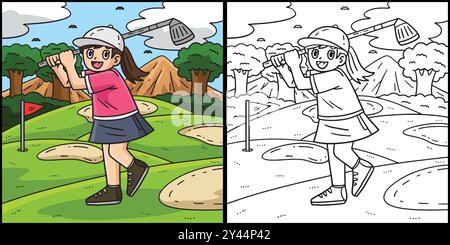 Golf Female Golfer Hitting the Ball Illustration Stock Vector