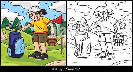Golf Female Caddie Bag Basket of Ball Illustration Stock Vector