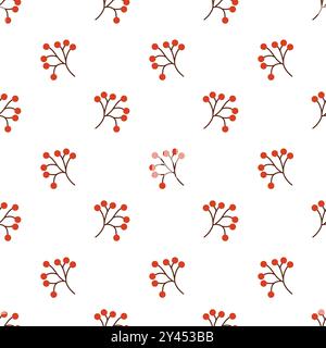 Seamless pattern with rowan berries branches. Vector flat illustration. Stock Vector