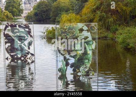 London, UK. 16th September 2024.The National Lottery celebrates its 30th anniversary with an installation in the St James's Park lake. Designed by artist Luis Gomez de Teran, it features portraits of seven 'game changers' who used National Lottery funding for a 'transformative impact in their communities': Ed Parker, Trevor Lyttleton, Dame Laura Lee, Sandra Igwe, Marcus Fair, Javeno McLean and Conor Largey. Credit: Vuk Valcic/Alamy Live News Stock Photo