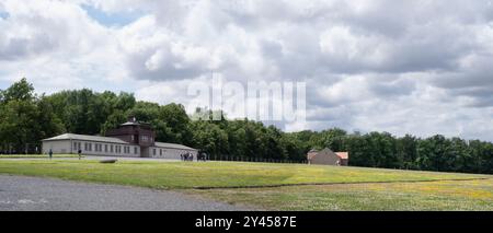 Buchenwald concentration camp site with gatehouse and detention cell building, and former prisoner canteen building Stock Photo