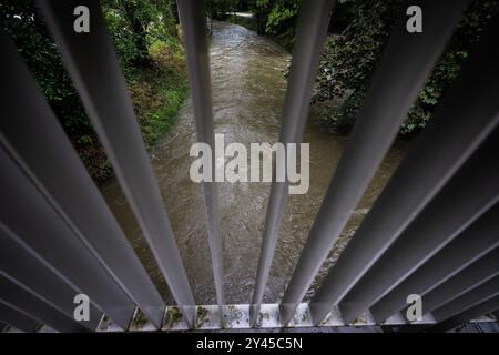 Prague, Czech Republic. 15th Sep, 2024. Flooded Rokytka river in Prague, Czech Republic, on September 15, 2024. Meteorologists extended an extreme flood warning to almost the entire country. Credit: Michaela Rihova/CTK Photo/Alamy Live News Stock Photo