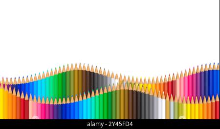 Vibrant colored pencils forming wavy pattern on transparent background 3d Stock Photo