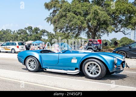 Gulfport, MS - October 04, 2023: Wide angle side view of a 1965 Shelby Cobra 427 SC Roadster at a local car show. Stock Photo