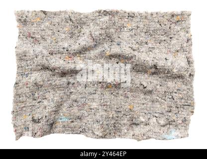 Piece of gray burlap or wool on white background. Cotton. Textile. Soft gray crumpled fabric isolate Stock Photo
