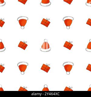 New Year greetings. Seamless pattern in hand draw style. Christmas hats. Can be used for fabric Stock Vector