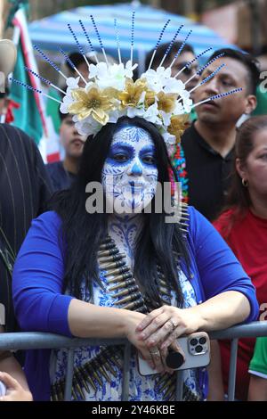 New York, New York, USA. 16th Sep, 2024. Vibrant celebration at the Mexican Independence Day Parade on Madison Avenue in Manhattan, showcasing the rich culture, traditions, and spirit of Mexico. (Credit Image: © Luiz Rampelotto/ZUMA Press Wire) EDITORIAL USAGE ONLY! Not for Commercial USAGE! Stock Photo