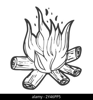 Hand drawn doodle campfire. Vector bonfire clipart. Stock Vector