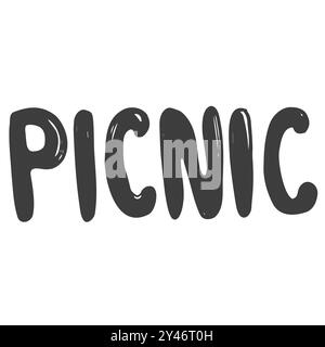 Picnic title doodle illustration. Vector icon set. Calligraphic word. Stock Vector