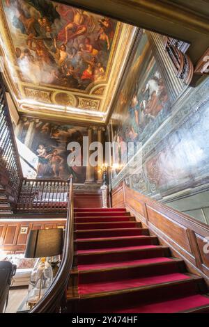 Laguerre murals at Fetcham Park House in Surrey, England, UK. Large wall murals by the staircase painted by artist Louis Laguerre Stock Photo