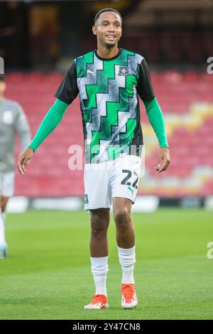 Brendan Gallowaygetting ready for the EFL Cup game between Watford Vs Plymouth Argyle 27/08/24 Stock Photo