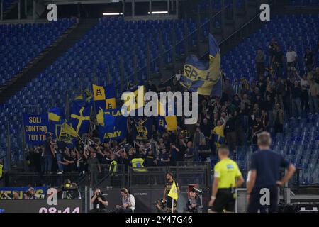 Roma, Italia. 16th Sep, 2024. Verona supporter during the Serie A Enilive soccer match between SS Lazio and Hellas Verona at the Rome's Olympic stadium, Italy - Monday, September 16, 2024. Sport - Soccer. (Photo by Fabrizio Corradetti/LaPresse) Credit: LaPresse/Alamy Live News Stock Photo