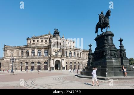 Semperoper Dresden Opera House Theaterplatz Square City Old Town District Altstadt Dresden Germany König-Johann Memorial Stock Photo