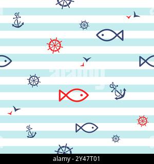 Simple Nautical Marine seamless pattern, Summertime texture, decorative tile. Stock Vector
