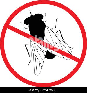 No Housefly Insect icon, stop domestic fly insects, Stop house insect Stock Vector