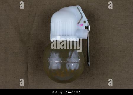 Soviet hand grenade RGN on khaki canvas background Stock Photo - Alamy