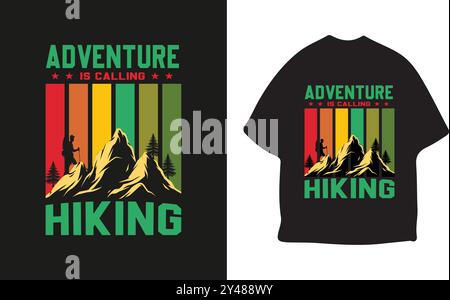 adventure is calling hiking t shirt design Stock Vector