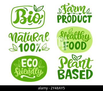 Eco Friendly Organic Food Vector Lettering Set Stock Vector