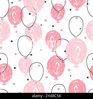 Pink doodle balloons seamless pattern. Vector party illustration Stock Vector
