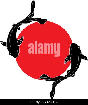 koi fish carp circle line Yin-yang symbol with koi instead of circles with no border. Stock Vector