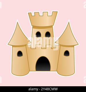 Sandcastle on the beach happy childhood hobby building vector illustration on white background, Sand Castle vector illustration. Sand House. Stock Vector